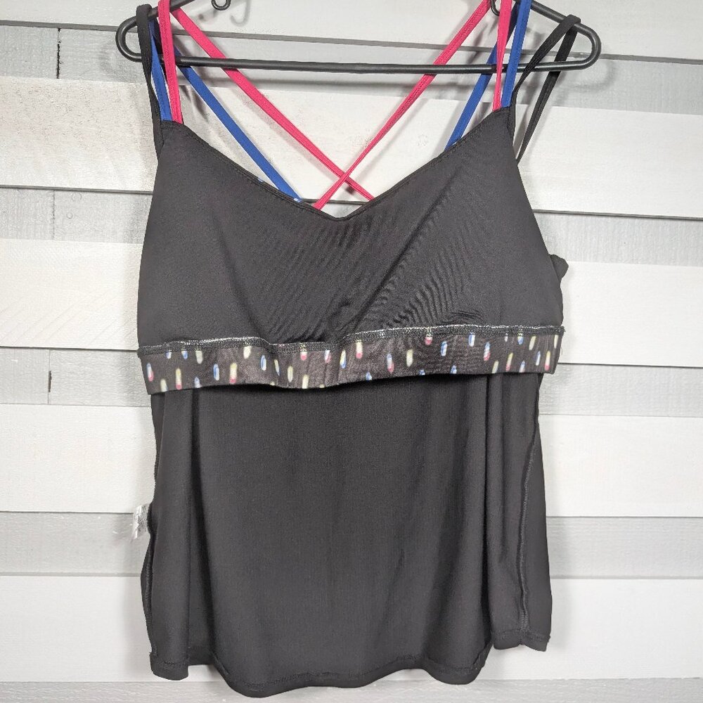 Lucky in Love Neon Lights Let it Glow Tank Top Womens XL built in bra black Cami - Picture 7 of 10